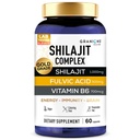Granions Pure Shilajit pour hommes Capsules - Supplément Acid Fulvic, 1000mg Himalayan Shilajit avec vitamine B6 - Ultra Énergie, Vitalité et Soutien Cerveau pour hommes et femmes Suppléments - 60 Capsules