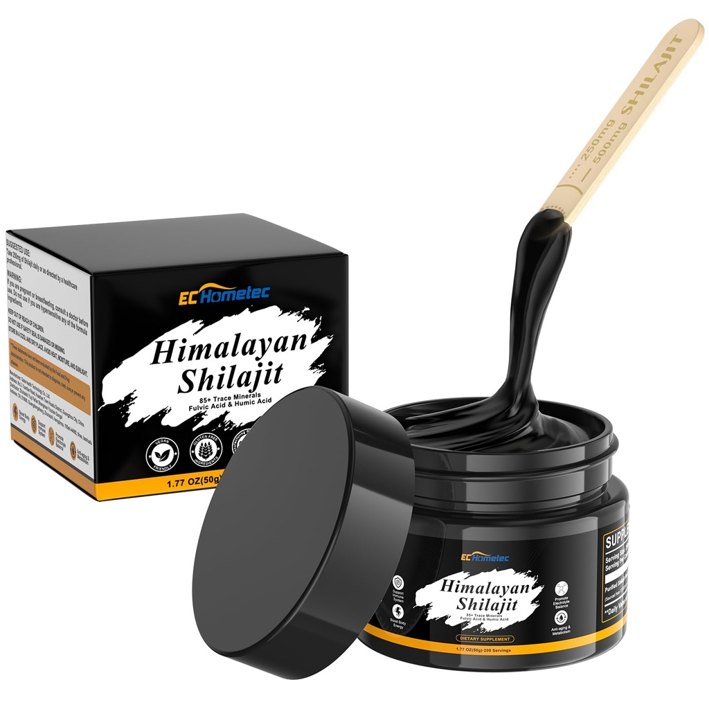 Reines Himalaya Shilajit-Harz mit Fulvicsäure & 85+ Spurenmineralien für Energie, Immunsystem & kognitive Leistung, Shilajit mit hoher Potenz für Männer & Frauen - 200 Portionen / 50g