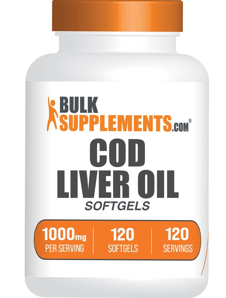BulkSupplements.com Cod Liver Oil Softgels - Cod Liver Supplement, Integratore Nutritivo - Gluten Free, 1 Softgel per Serving (1000mg), 120 Count (Pack of 1)