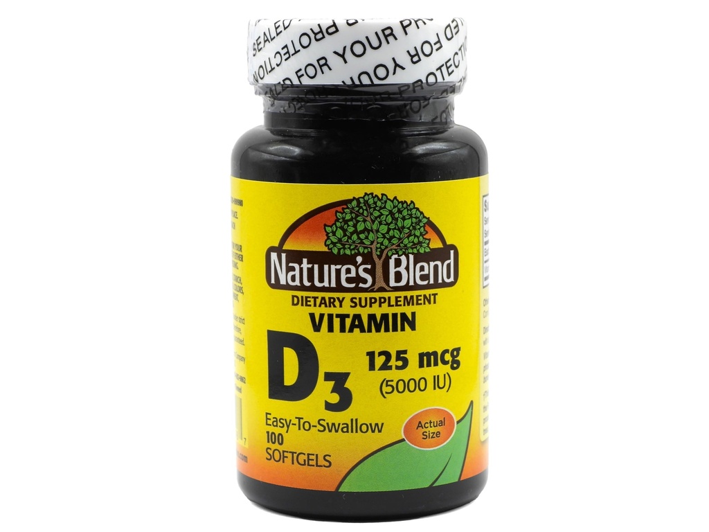Nature's Blend Vitamin D3 125 MCG (5000 IE) Einfach zu schlucken, 100 SOFTGELS
