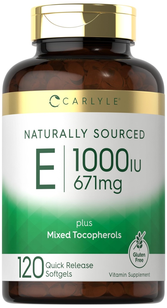 Carlyle Vitamin E mit gemischten Tocopherolen | 1000 IU | 120 Softgele | Naturally Sourced Supplement | Non-GMO und glutenfreie Formel