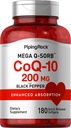 Piping Rock CoQ10 200mg | 180 Softgel Kapseln | Supplement für Frauen und Männer | Verbesserte Absorption mit Schwarzpfefferextrakt | Nicht-GVO, glutenfrei