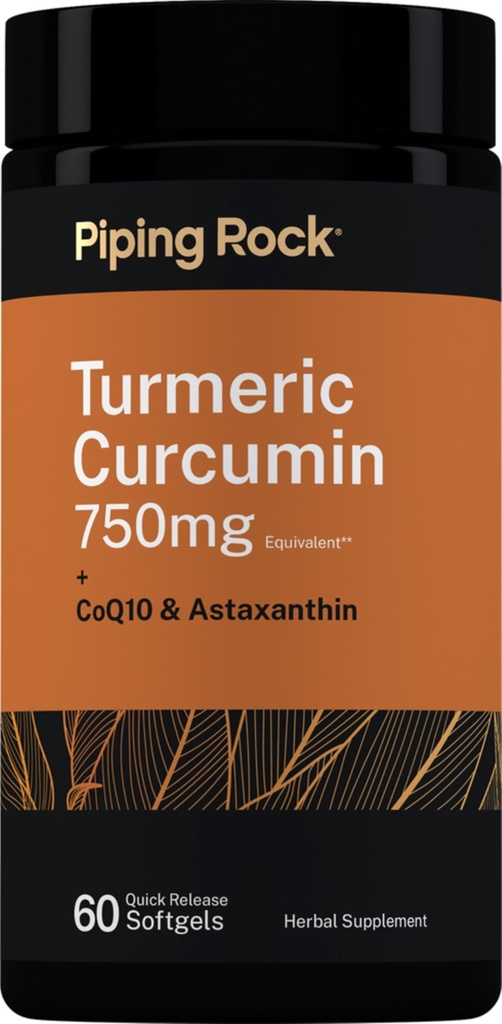 Piping Rock curcumina curcuma curcuma supplemento | 60 Quick Release Softgels | con CoQ-10, Astaxanthin & Black Pepper Extract | Gluten Free, Non OGM