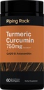 Piping Rock Kurkuma Curcumin Supplement | 60 Quick Release Softgels | mit CoQ-10, Astaxanthin & Black Pepper Extract | Glutenfrei, Nicht-GVO