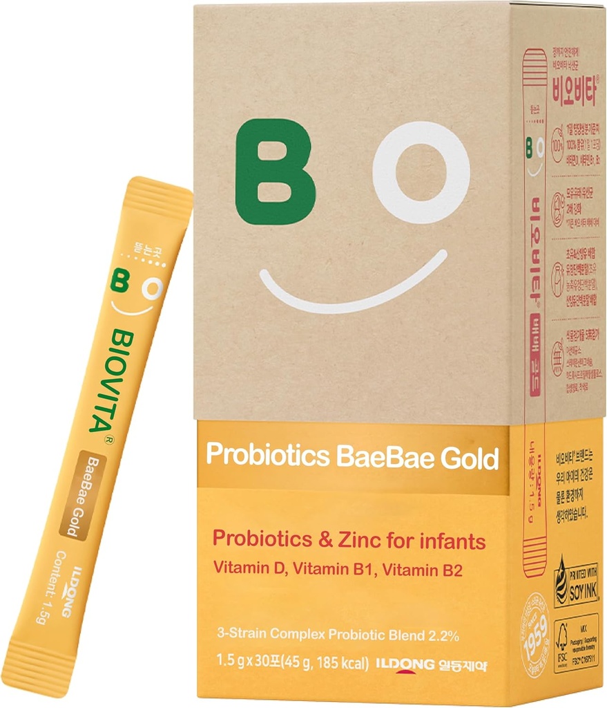 Poudre de probiotiques pour bébés (30 bâtons, 30 jours) - Soutien Système immunitaire et digestif sain, Supplément pour bébés et nourrissons. Vitamine B, VitamineD, zinc