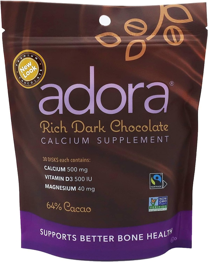 Adora - Kalzium Ergänzung dunkle Schokolade, 30 ct (Pack mit 6)