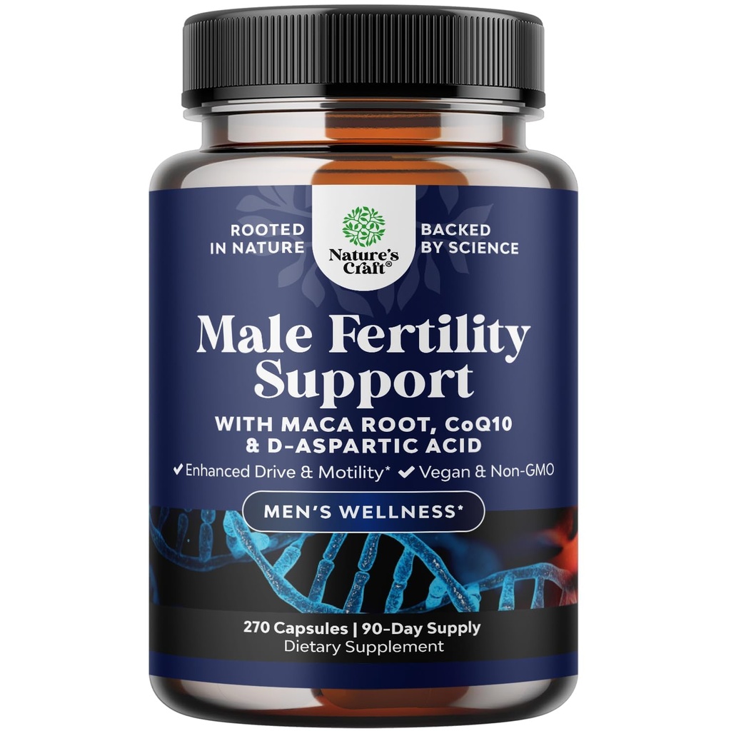 Supplément Fécondité Homme Pré Conception - Sème Volume Booster avec CoQ10, Racine de Maca, Folate de méthyle et Acide D-Aspartique - Supplément Fécondité Homme pour Motilité du Sperme - Conception pour lui, 90 Jours