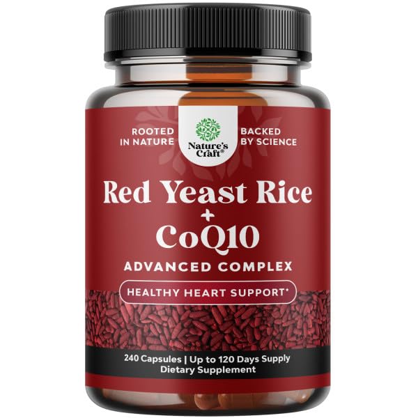 Riso di lievito rosso con CoQ10 Supplemento - Advanced Healthy Heart & Healthy Cholesterol Levels Formula per gli uomini e le donne - Capsule Extra di Forza con Riso Rosso di Lievito 1200 mg Capsule con Conto CoQ10-240