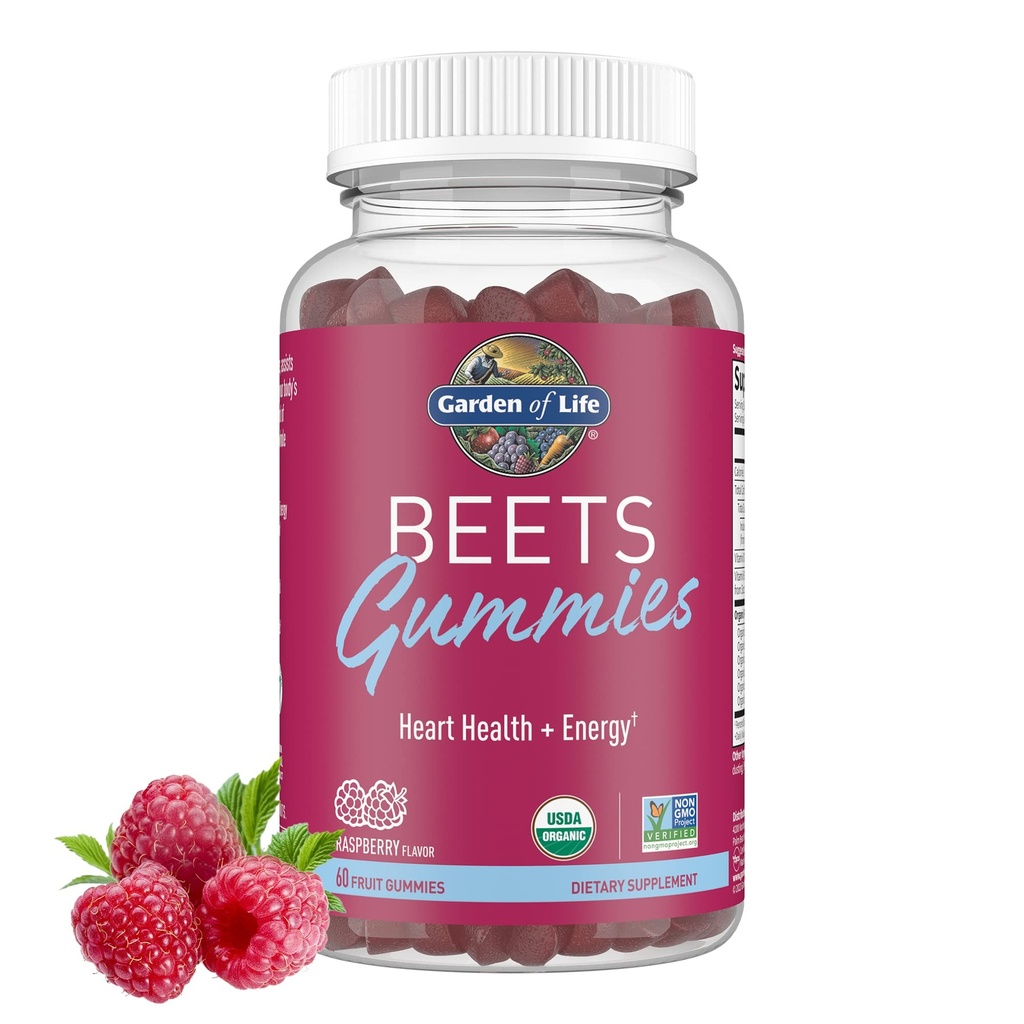 Garten des Lebens Organic Beet Root Gummies Hergestellt aus Pektin mit Antioxidantien, Vitamin C, Vitamin D & B12 für Herz-Gesundheit & Energie – Beets Gummi – Vegan, Glutenfrei, Non GMO, Himbeer, 30 Servierungen