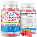 Gommies L-Theanine avec L-Theanine 400 mg, Ashwagandha, GABA, 5-HTP, Magnésium Glycinate pour Calme, ZZZ & Relaxation Support - Vegan, Raspberry Flavor, 60 Comte