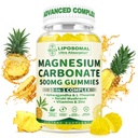 Gommies de carbonate de magnésium liposomique 500 mg — Supplément de magnésium avec Ashwagandha, L-Theanine, Calcium et Vitamine D3 pour le soutien musculaire et nerveux, ananas végétalien sans sucre (60 comte) 1P