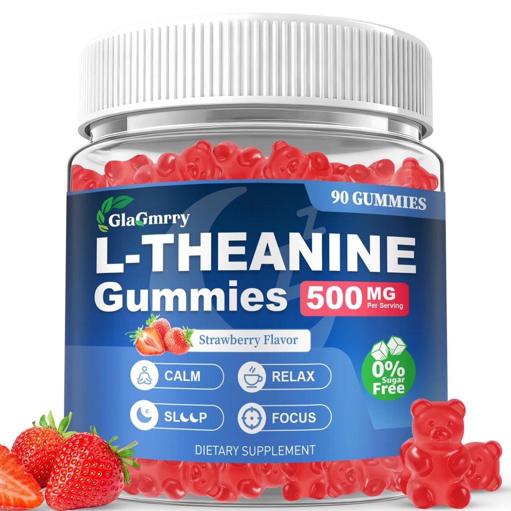 90 Count | L Theanine Gummies, L Theanine Supplement for Adults & Kids, w/Ashwagandha, Magnesium, GABA & 5-HTP, Sugar Free Liposomal Formula for Calm Relax zzZ M♡♡d & Focus, Vegan