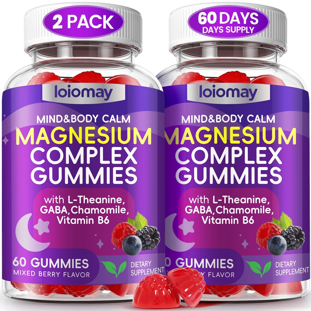 Magnesium Glycinate Gummies for Adults & Kids, High Absorption Triple Magnesium Complex Supplement with Glycinate, L-Threonate, Malate, Vegan, Sugar Free Chews for Sleep & Calm Mood, 2 Pack