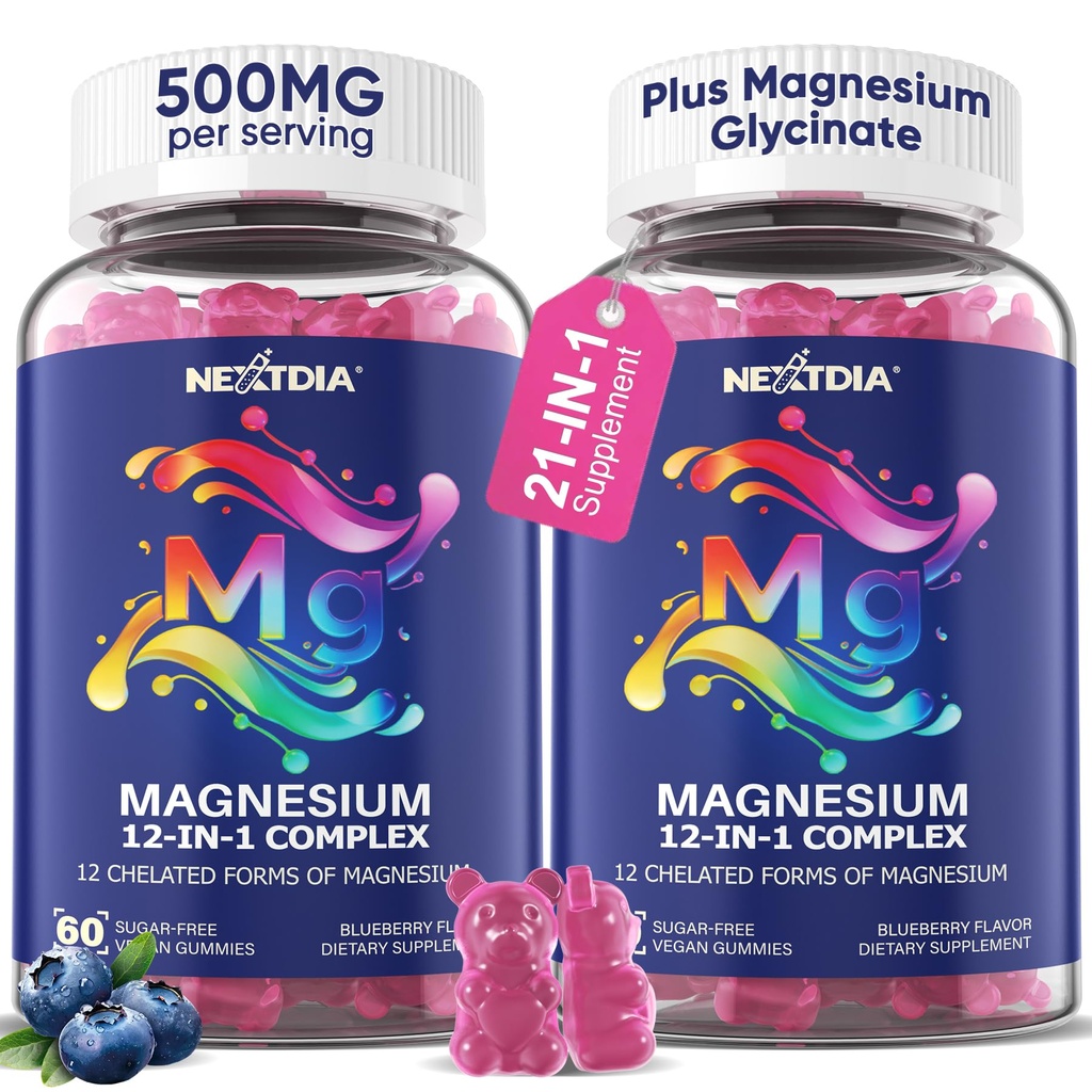 Full Spectrum Magnesium Glycinate Complex 21 in 1 Gummies for Deep Calm Sleep, 12 Forms Magnesium Citrate Malate Taurate Orotate for Women Men + Probiotics w/Ashwagandha, L-Theanine, GABA, 120Cts