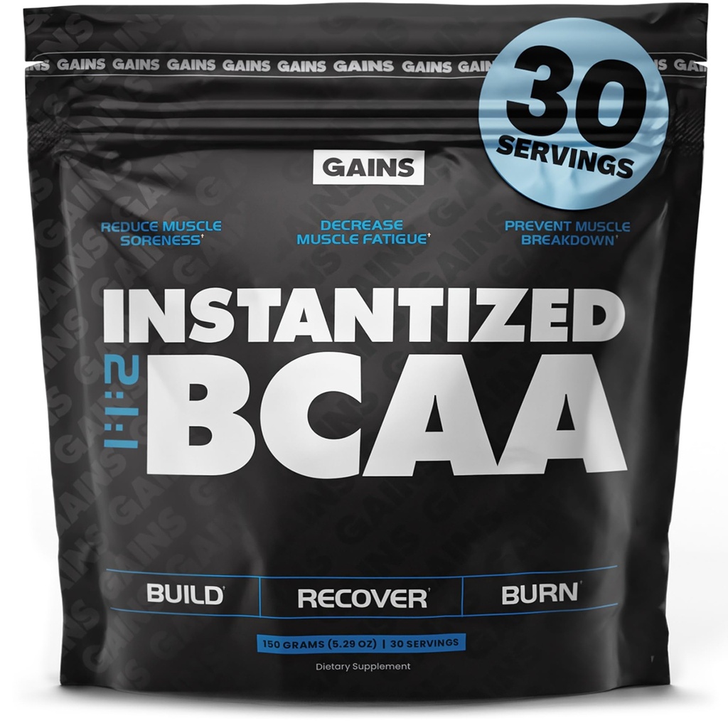 Gains en vrac BCAA poudre, pré-entraînement à base d'une chaîne de branches acides aminés, sans gluten, supplément végétalien avec la kératine pour l'endurance et la force pendant et après l'entraînement, non aromatisé, 30 portions