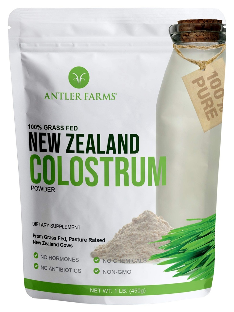 Antiler Farms 100% Pure New Zealand Colostrum, 30 Serve, 1 lb - Grass Fed, Pasture Raised, Clean Sourced, Cold Processed, Undiluted, High IgG Content