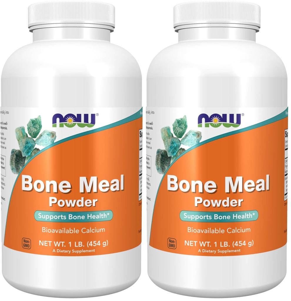 Now Supplements,Bone Meal Powder with Calcium Carbonate and Magnesium Oxide,Natural Calcium Source,1-Pound,(Pack of 2)