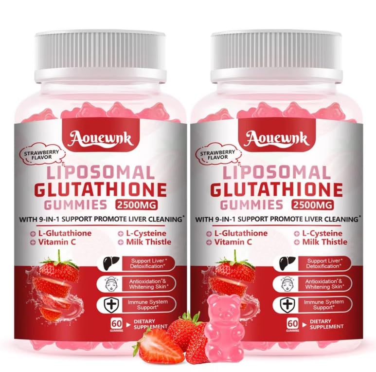 2 Packs 2500MG Glutathione Gummies Supplemento - Support Skin & Liver Function, 98% Biodisponibilità, con L-Glutathione & Milk Thistle to Support Antioxidant & Enhance Immunity