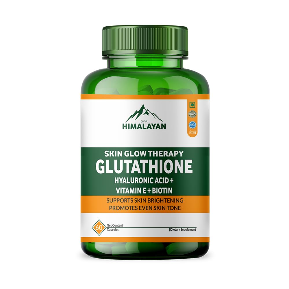 Divyhimalayan L-Glutathione 1000mg - 98% Pure Reduced Form with Vitamin C & ALA for Radiant Skin, Antioxidant & Immune Support - 60 Capsules