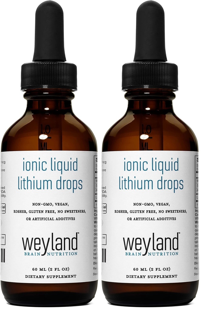 Ionic Liquid Lithium Drops | Magnesium, Sodium, Potassium, Lithium | Brain Health | Trace Mineral Drops | 60 mL (2 Fl Oz) (Pack of 2)
