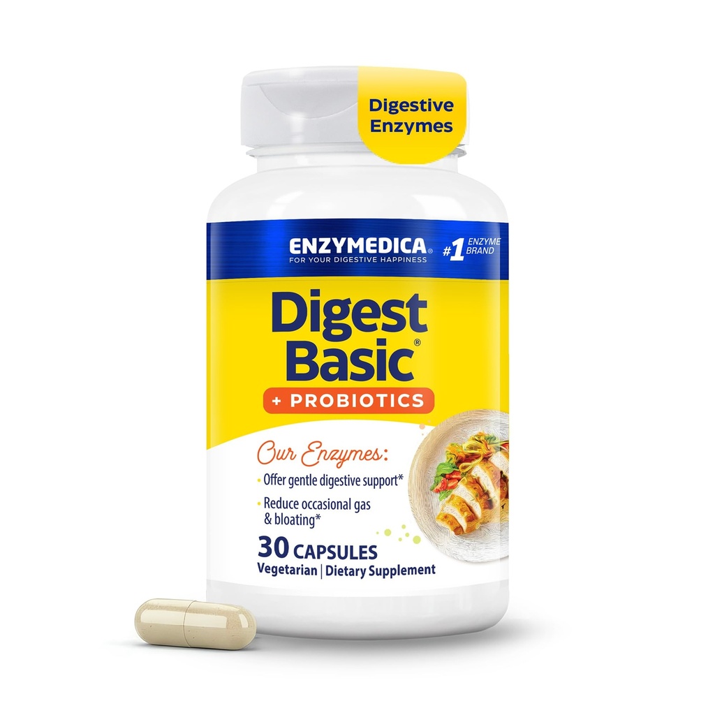 Enzymedica, Digest Basic + Probiotics, Gentle Digestive Enzyme mit 400 Millionen CFU Aktive Kulturen pro Kapsel, 30 Kapseln