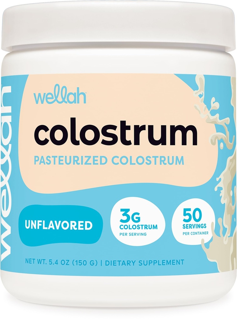 Wellah Colostrum Unflavored (50 Servings) - 3G Colostrum Per Serving, Dietary Supplement