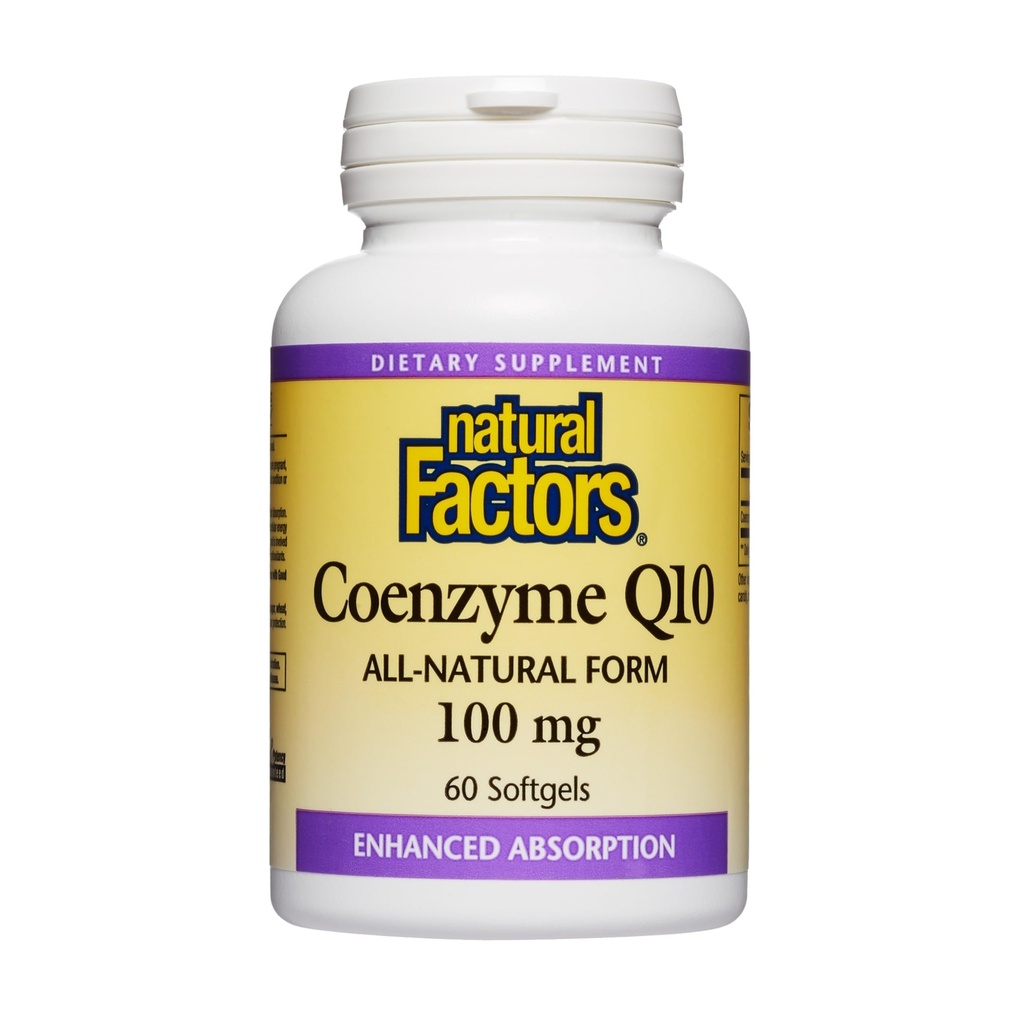 Fattori naturali Coenzyme Q10 - Integratore di supporto antiossidante Supporta la produzione di energia cellulare - Migliore assorbimento Aids Funzione cardiaca sana - 100 mg, 60 Softgels (60 Serve)