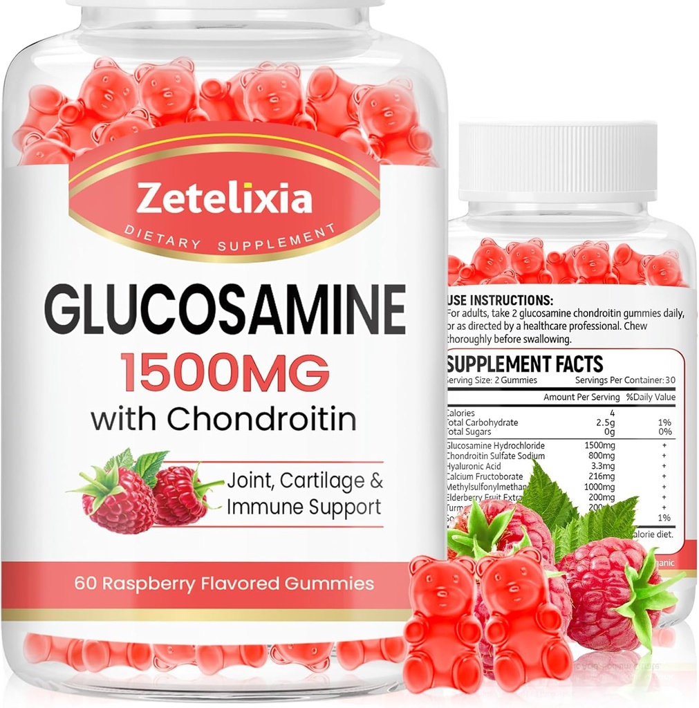 2 Confezione Glucosamina Chondroitin Gummies, Glucosamina Condroitina con MSM, Elderberry, Turco - Supporto Congiunto Integratore per Adulti, Uomini e Donne, 120 Conte