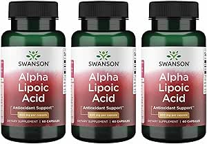 Swanson Alpha Lipoic Acid - Natural Supplement Supporting Healthy Blood Pressure Levels Already Within a Normal Range - Promotes Carbohydrate Metabolism - (60 Capsules, 600mg Each) (3 Pack)