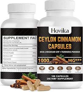 Ceylon Cinnamon Capsule - Realizzati con Chromium GTF, Turmeric, Niacinamide, Pepe Nero - Energy, Heart & Metabolism Support - per Uomo e Donne - 120 Capsule Vegan, Alimentazione 2 Mesi