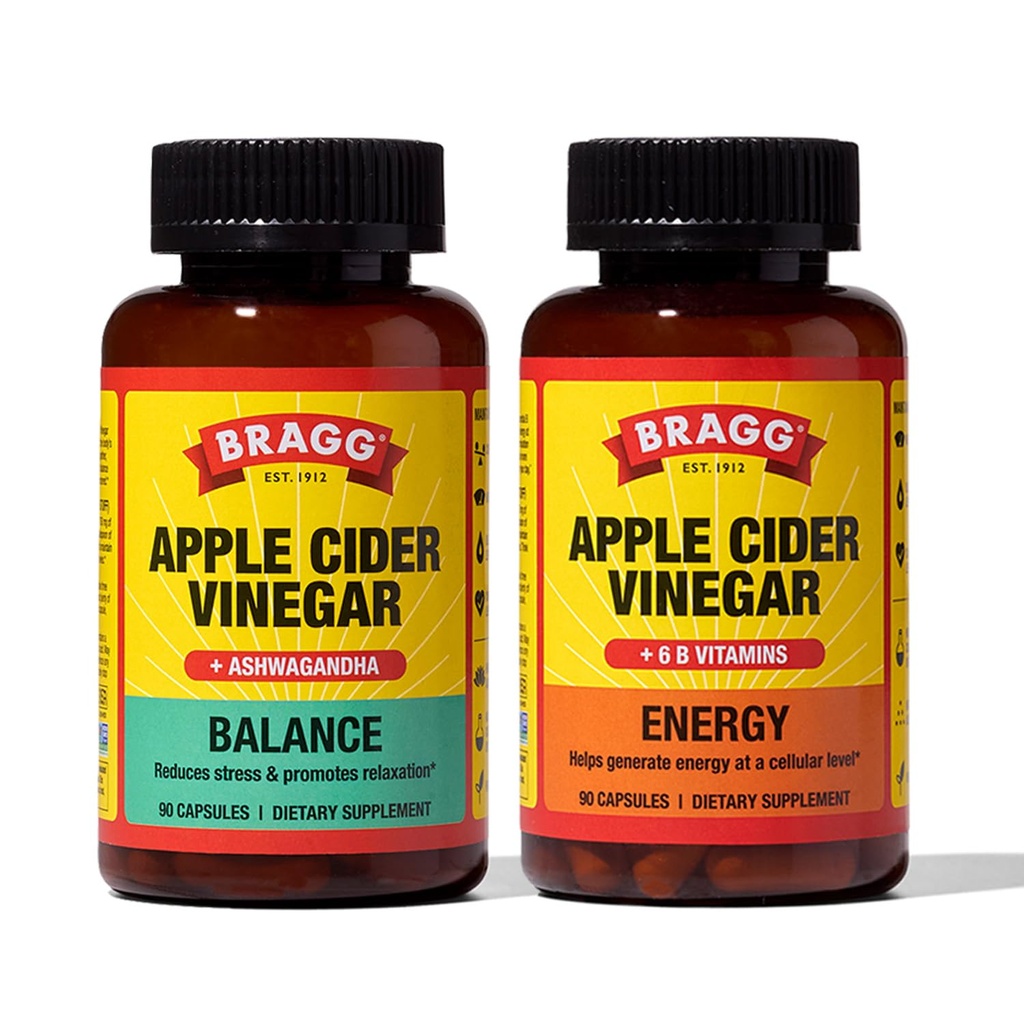 Bragg Balance Apple Cider Vinegar Capsules with Ashwagandha Energy Apple Cider Vinegar Capsules with B Vitamins