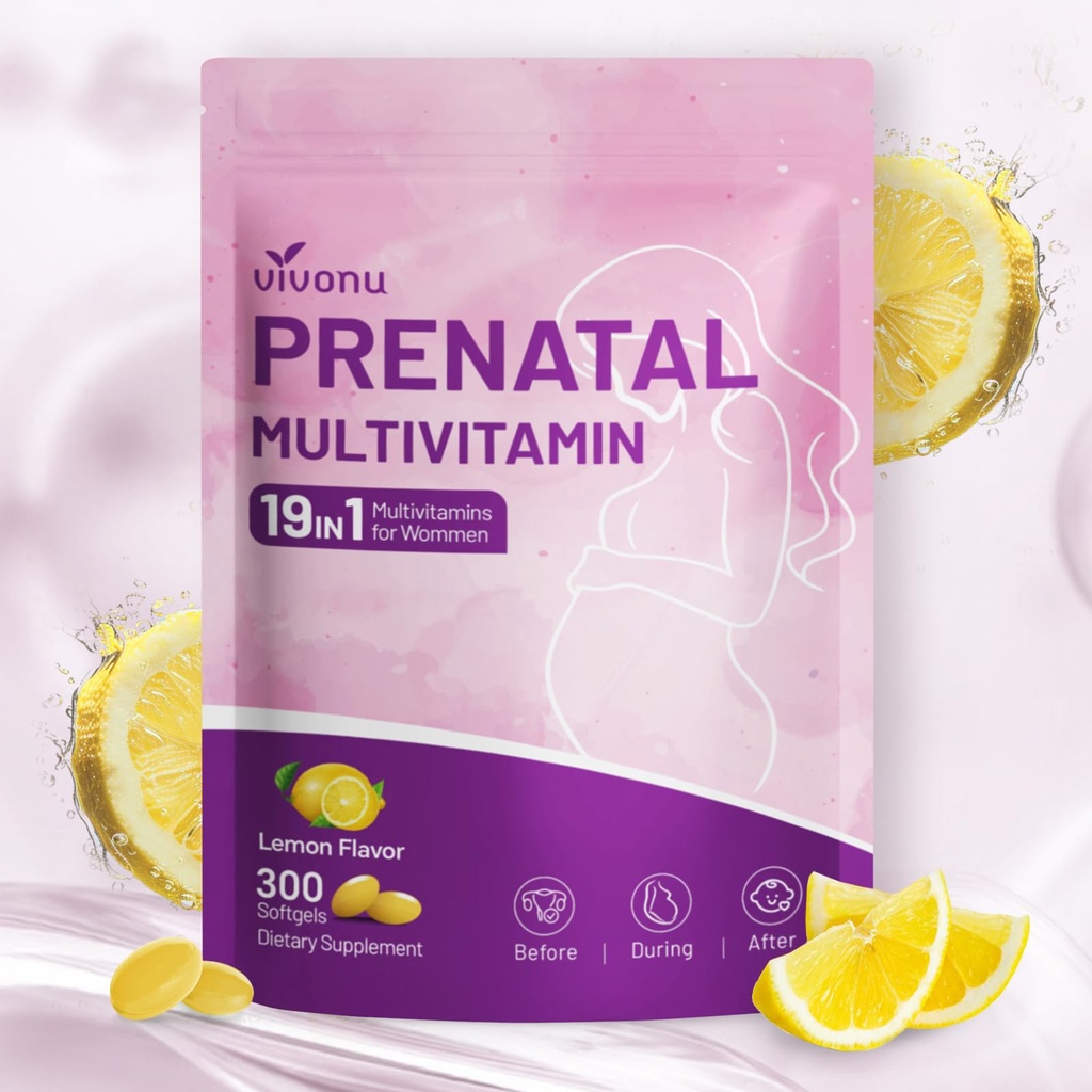 VivoNu Kids Magnesium Liquid Drops + 19 in 1 Prenatal Multivitamin, Vitamin D3, K2, B6, B12, C with DHA, Folic Acid, Choline, Probiotic, Iron, Calcium, Zinc & Magnesium, Lemon Flavor