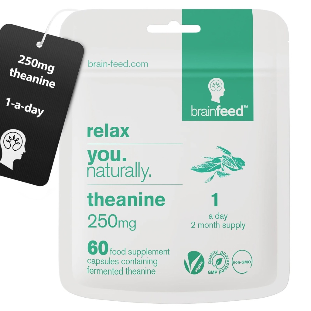 Pure L theanine Supplement (60) | 250mg l theanine Capsules – 1 al giorno | Stress Relief Supplement & Calm aid | GABA Supplement Support | Lab-Tested | Vegan