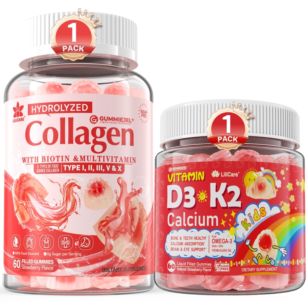 Collagen Peptide & Vitamin D3 K2 + Calcium Liquid-Filled Gummies
