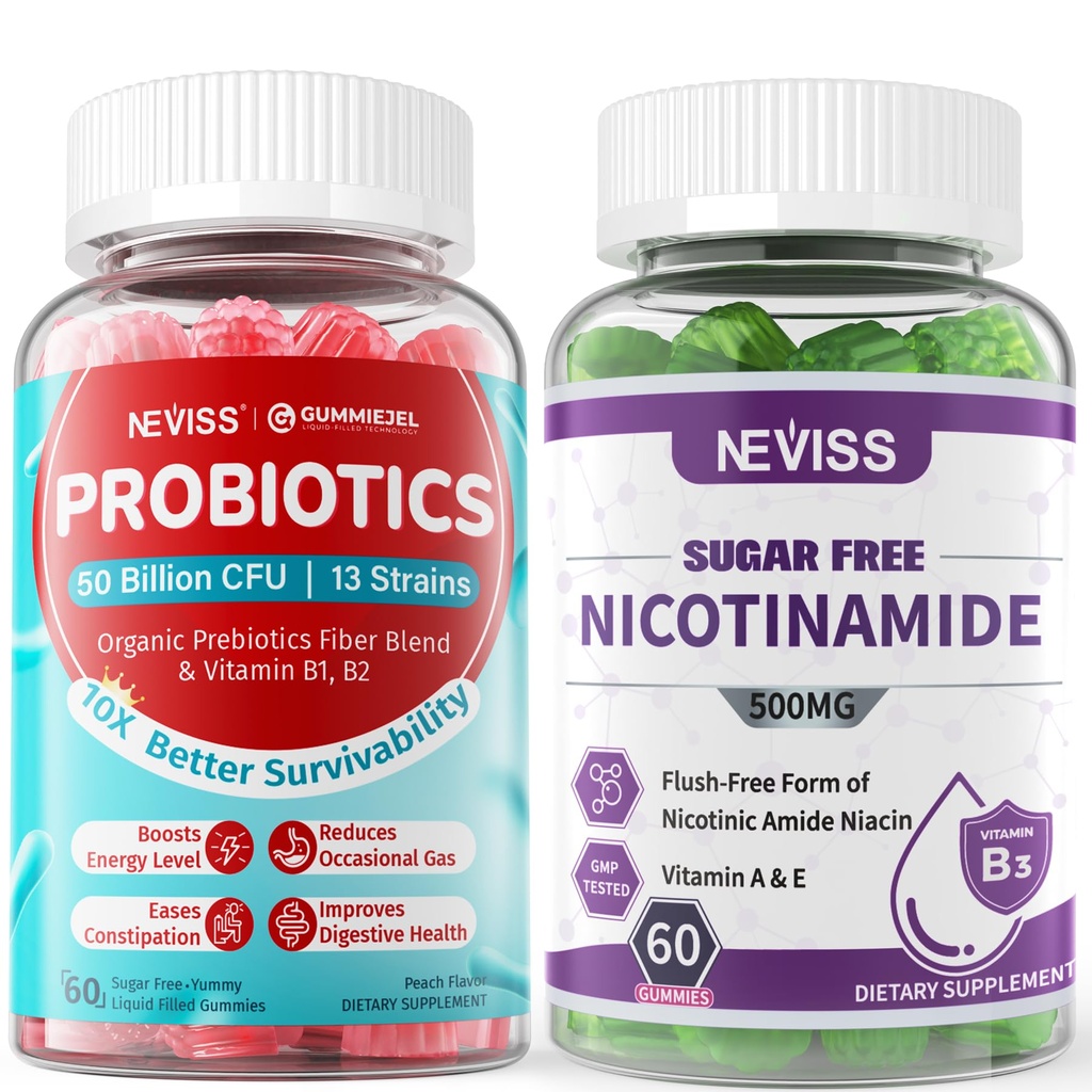 NEVISS Sugar Free Nicotinamide 500mg Gummies + Zucchero Probiotici Liberi Gummies