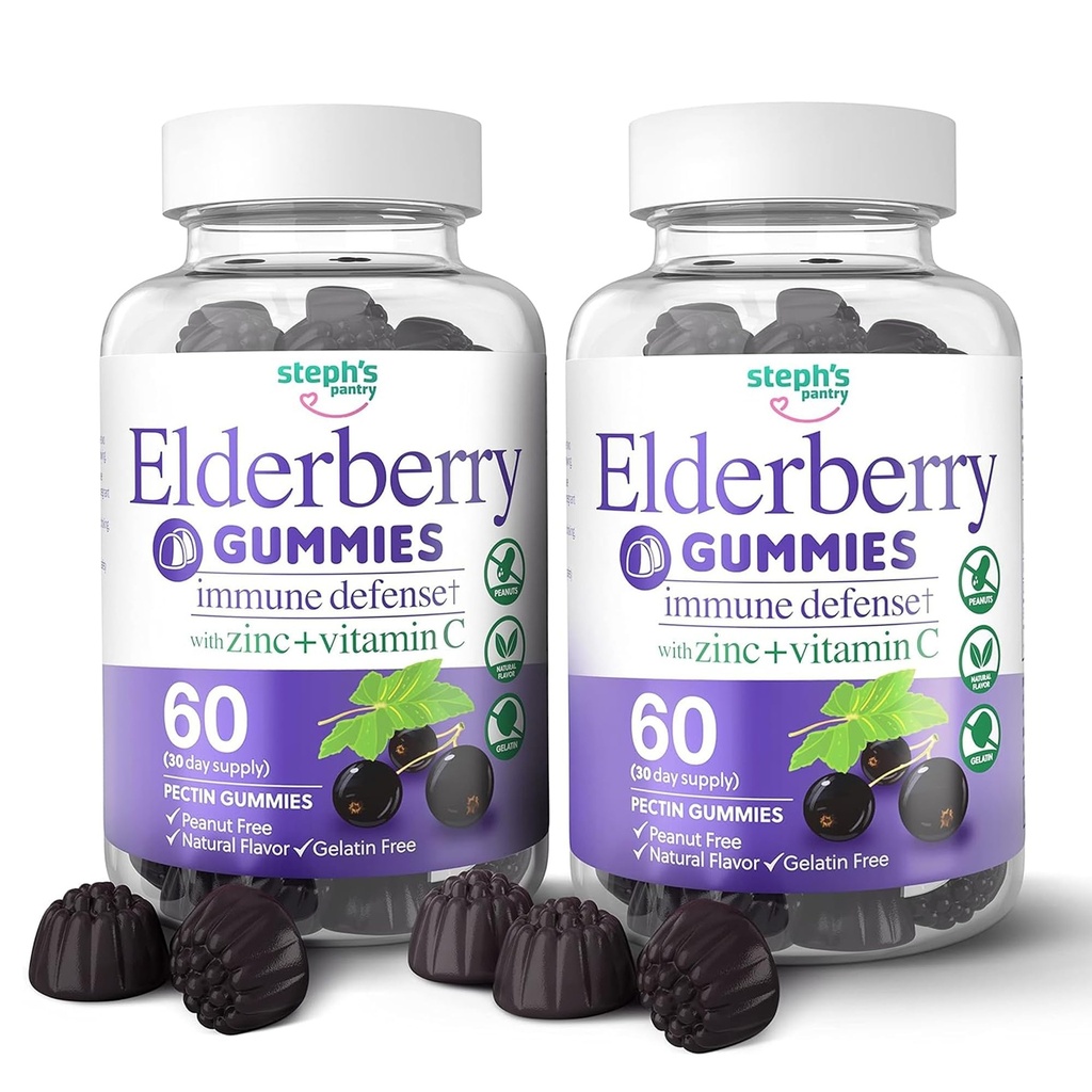 Gummie di sambuco con vitamina C e zinco - Gummie di sambuco Immune Booster per adulti e bambini - Ingredienti naturali vegani Difesa Multivitaminici con supporto antiossidante (120 Gummies)