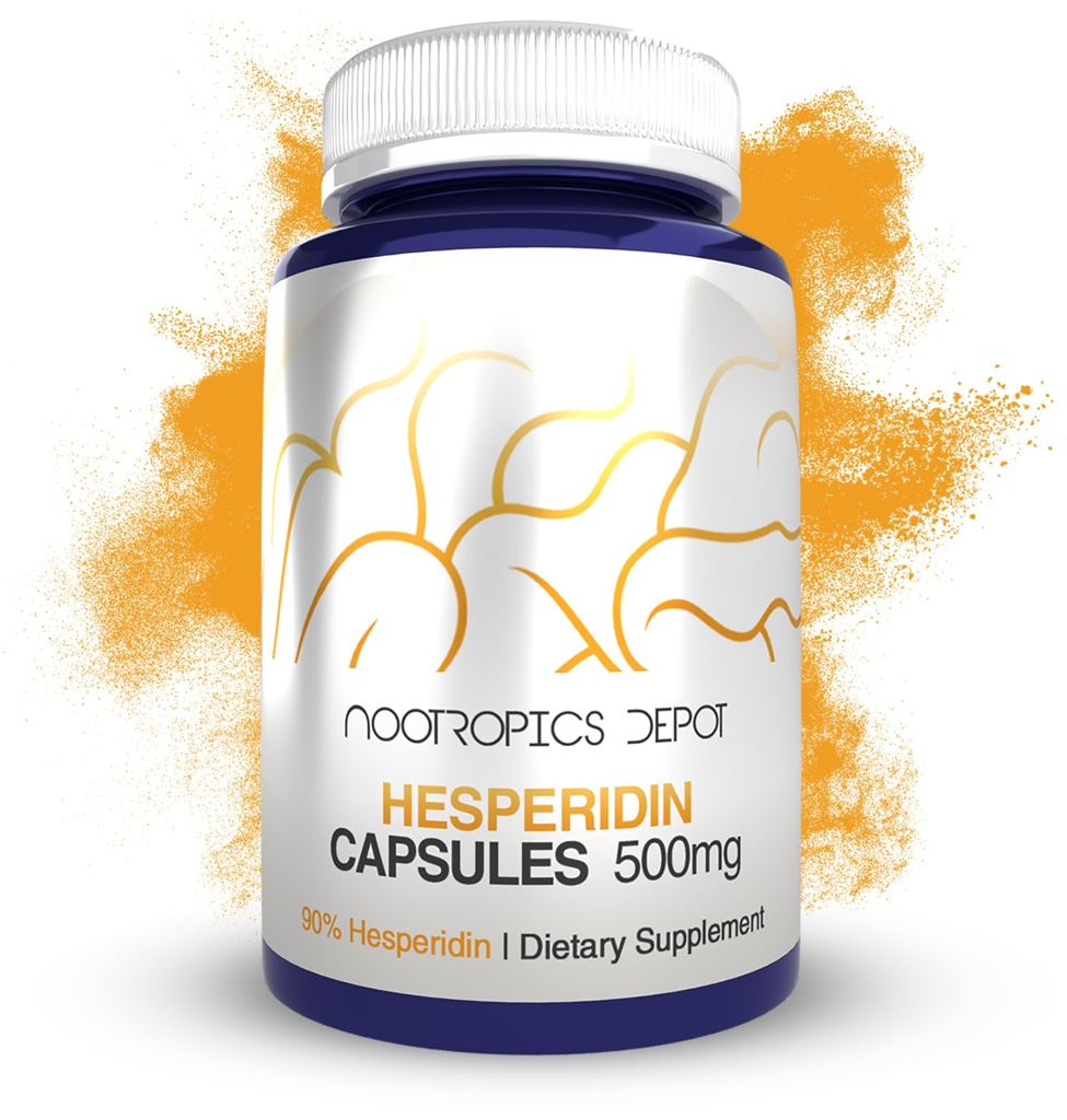 Nootropics Depot Capsules Hesperidin (500mg) 180 Compte (90 %) Extrait d'agrumes (90 %) Soutient la fonction métabolique + la santé cardiovasculaire
