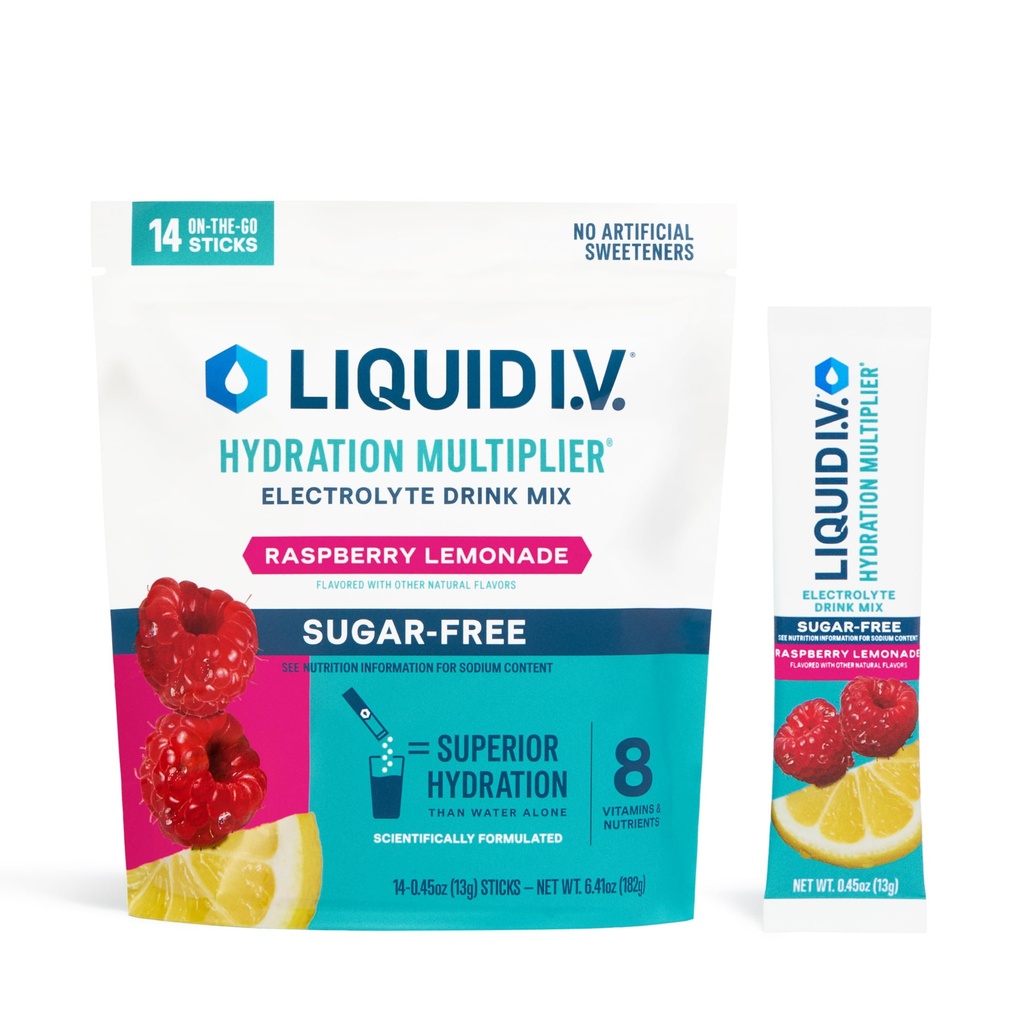 Liquid I.V.® Hydration Multiplier Sugar-Free - Raspberry Lemonade | Electrolyte Powder Drink Mix | 1 Pack (14 Servings)