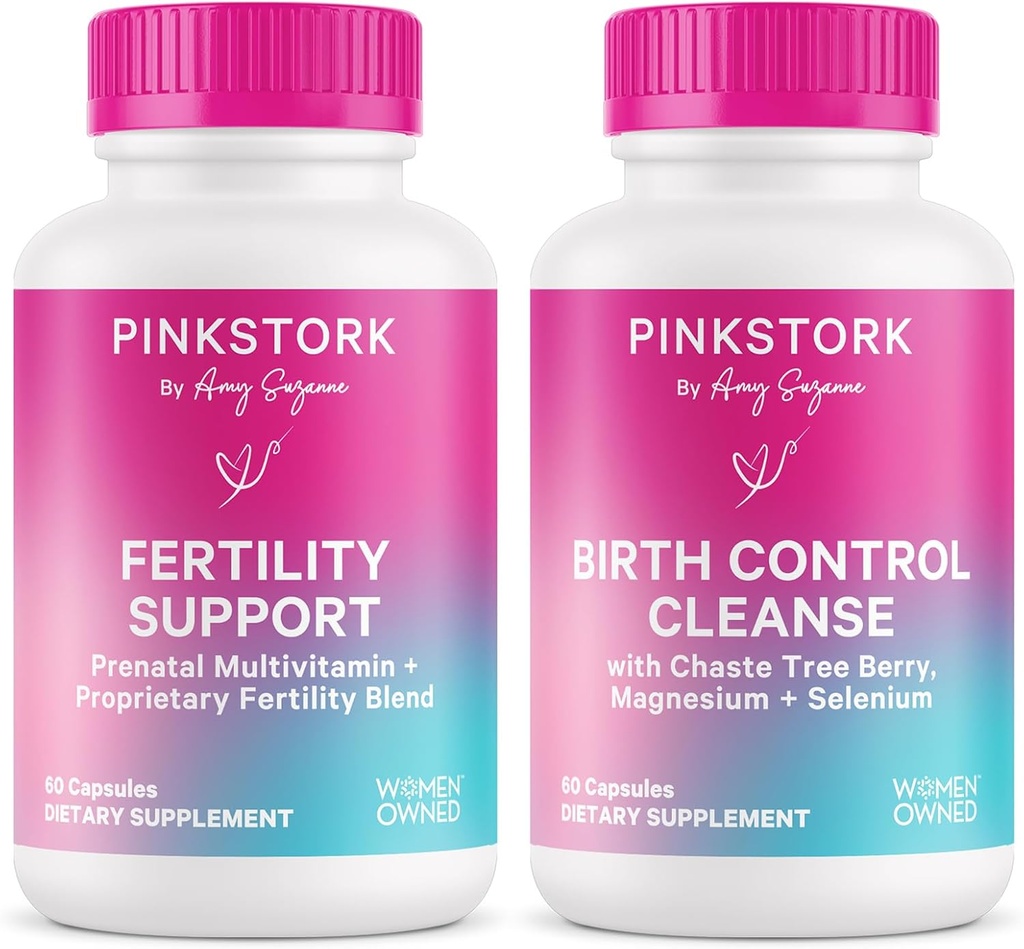Pink Stork Grossesse Prep & Fertility Support – Vitex, Inositol, Folate – Nettoyage de contrôle des naissances – 2 Pack