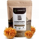Langlebigkeit Botanicals Organische Cordyceps Pilzextrakt Pulver 100g | Konzentriert 10:1 Ratio | 100% Fruchtkörper | Cordyceps Militaris Natürliche Ergänzung für Energie, Stamina & Atmungshilfe