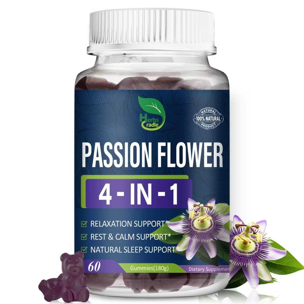 Passion Flower Herbal Gummies, 100% Natural Herbal Extract for Relaxation Support, and Natural Sleep Support. 60 Count