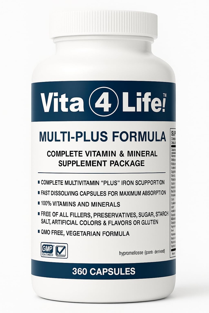 Vita4Life!® Multivitamines bariatriques Multi-Plus Formule: 483% Support en fer: 360 Capsules d'absorption rapide: Complexe complet de vitamine B pour les patients gastriques de passage et manches