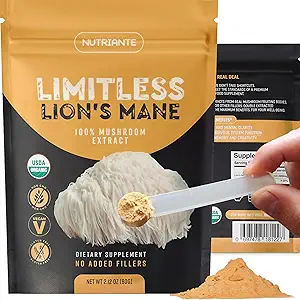 Premium USDA Organic Lions Mane Extract Powder – Pure Nootropic Mushroom Supplement for Focus, Memory, Nerve & Immune Support – 15:1 Dual Extract, Vegan, Glutenfrei, Non-GMO von Nutriante, 2.12 Oz