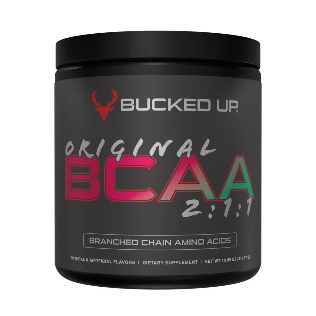 Bucked Up Original BCAA 2:1:1 Branched Chain Essential Amino Acids - Supplement Powder - | 100% Pure 2:1:1 Instantized Formula | Pre/Post Workout | 30 Servings | (Strawberry Mojito Flavor)