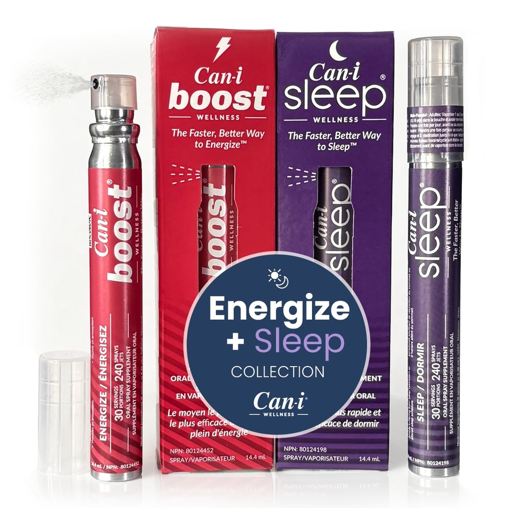 Mental Energy and Sleep Sprays – 2 Fast-Acting Oral Vitamin Sprays Providing Good Night Sleep & Daytime Focus, Alterness and Brain Fog Support – Can-i Sleep and Can-i Boost with 60 Servings 480 Sprays