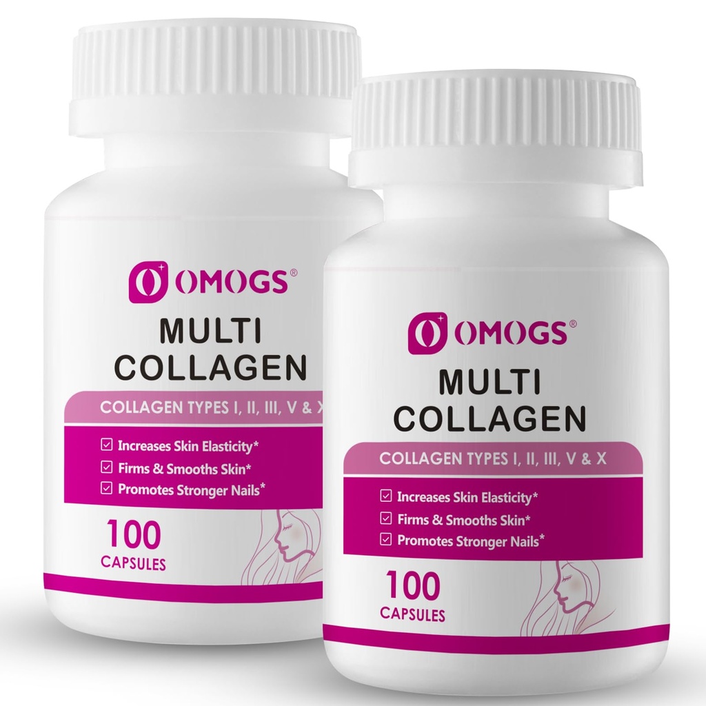OMOGS 2PCS Collagen Peptides Capsule，Naturally Sourced Hydrolyzed Collagen with prebiotic & Cranberry Extract - Hair, Skin, Nail, Joint, Digestive & Immune Support, 2PCS-200 Capsules