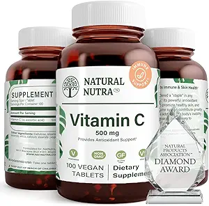 Natural Nutra Vitamin C Supplement 500 mg, Boost Immune System, Promotes Heart Health, Help Regulate Metabolism, Help Promotes Fluid Regulation and Skin Texture, Overall Body Health, 100 Vegan Tablet