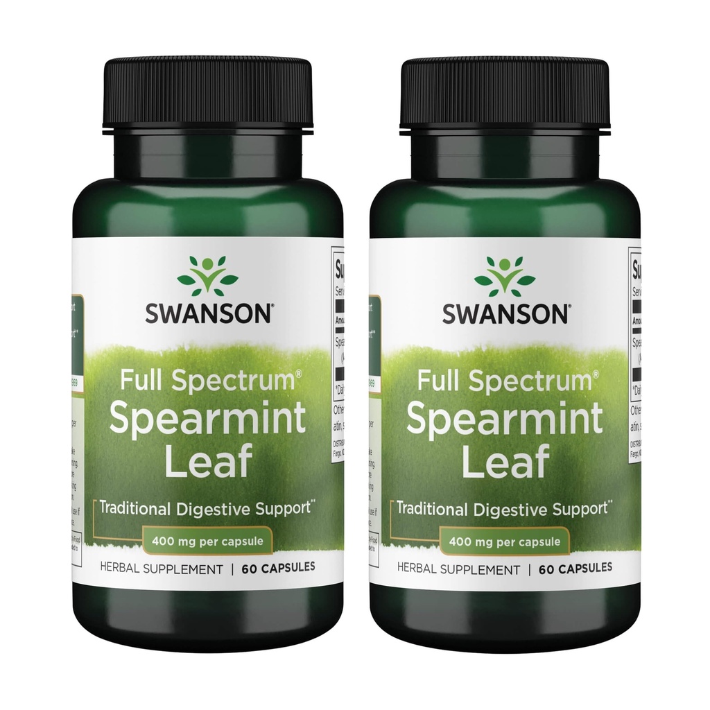 Swanson Spearmint Leaf (Mentha Spicata)-Full Spectrum Supplement Herbal Supporting Digestive Health & Mild Stomach Issues - (60 capsule, 400 mg ogni) (2 pacchetto)