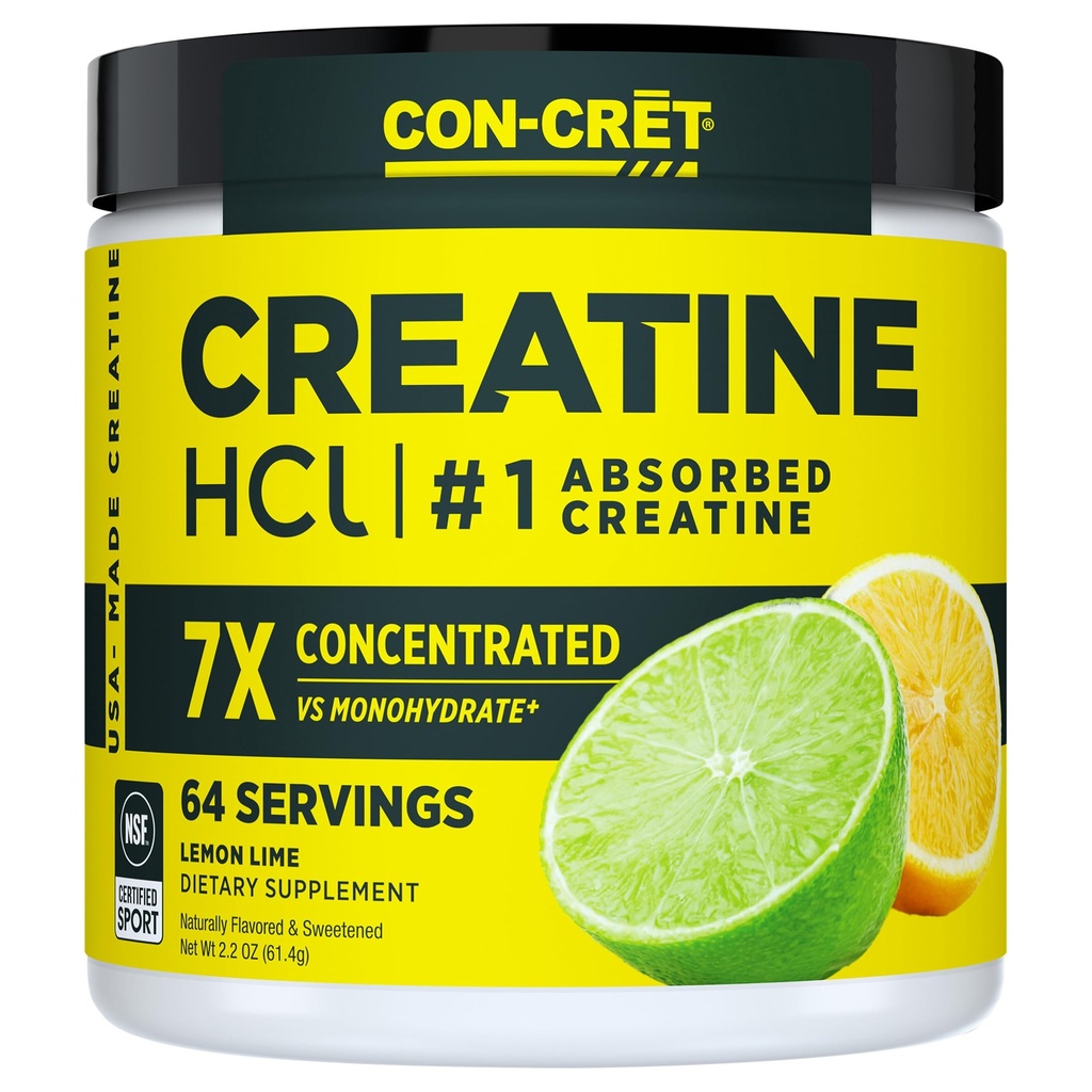 CON-CRET Creatine HCl Powder (en anglais seulement) Muscle, Cognitive, Cellular Energy Support (en anglais seulement) Pas de ballonnement ou de crampes (en anglais seulement) USA Made & NSF Certified Lemon Lime (64 portions)