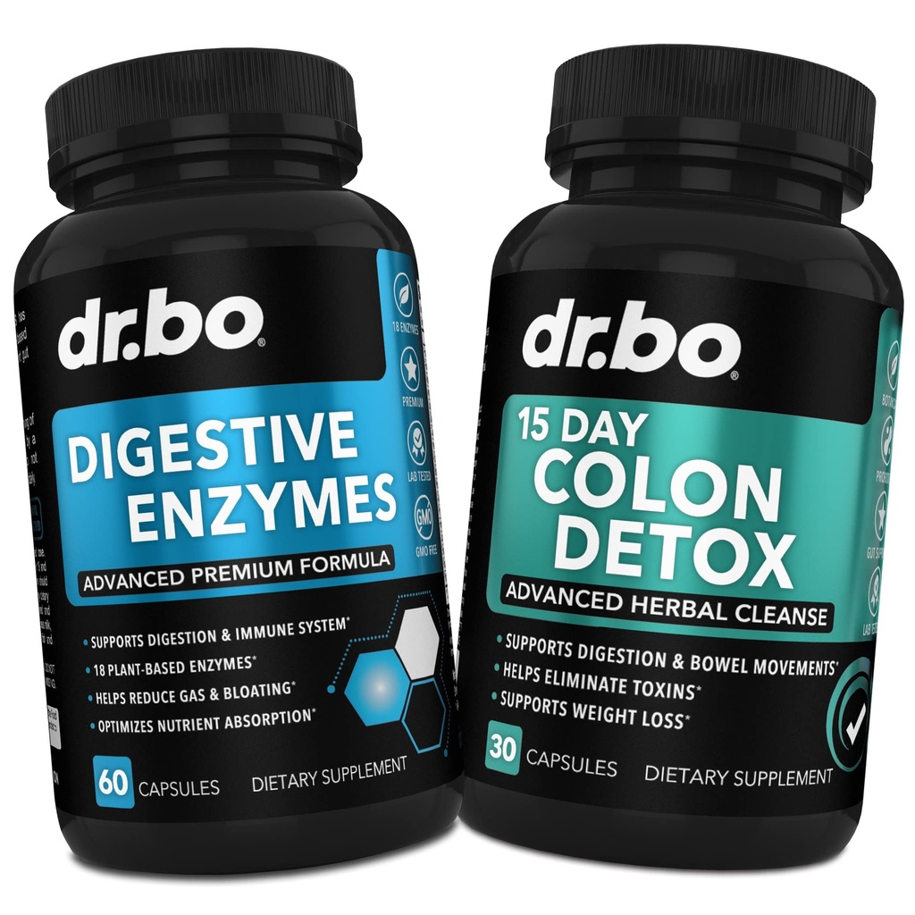 Digestive Enzymes & Colon Cleanser Detox - Supplément de digestion et pilules nettoyantes intestinales de 15 jours pour les femmes et les hommes - Laxatif naturel rapide pour le soulagement de la constipation et les suppléments de mouvement Bowel pour Gut
